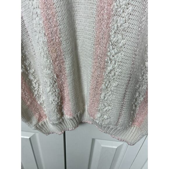 VTG 80s 90s Nubby Pastel Pink White Sweater XL Short Sleeve Large Coquette - Picture 6 of 9